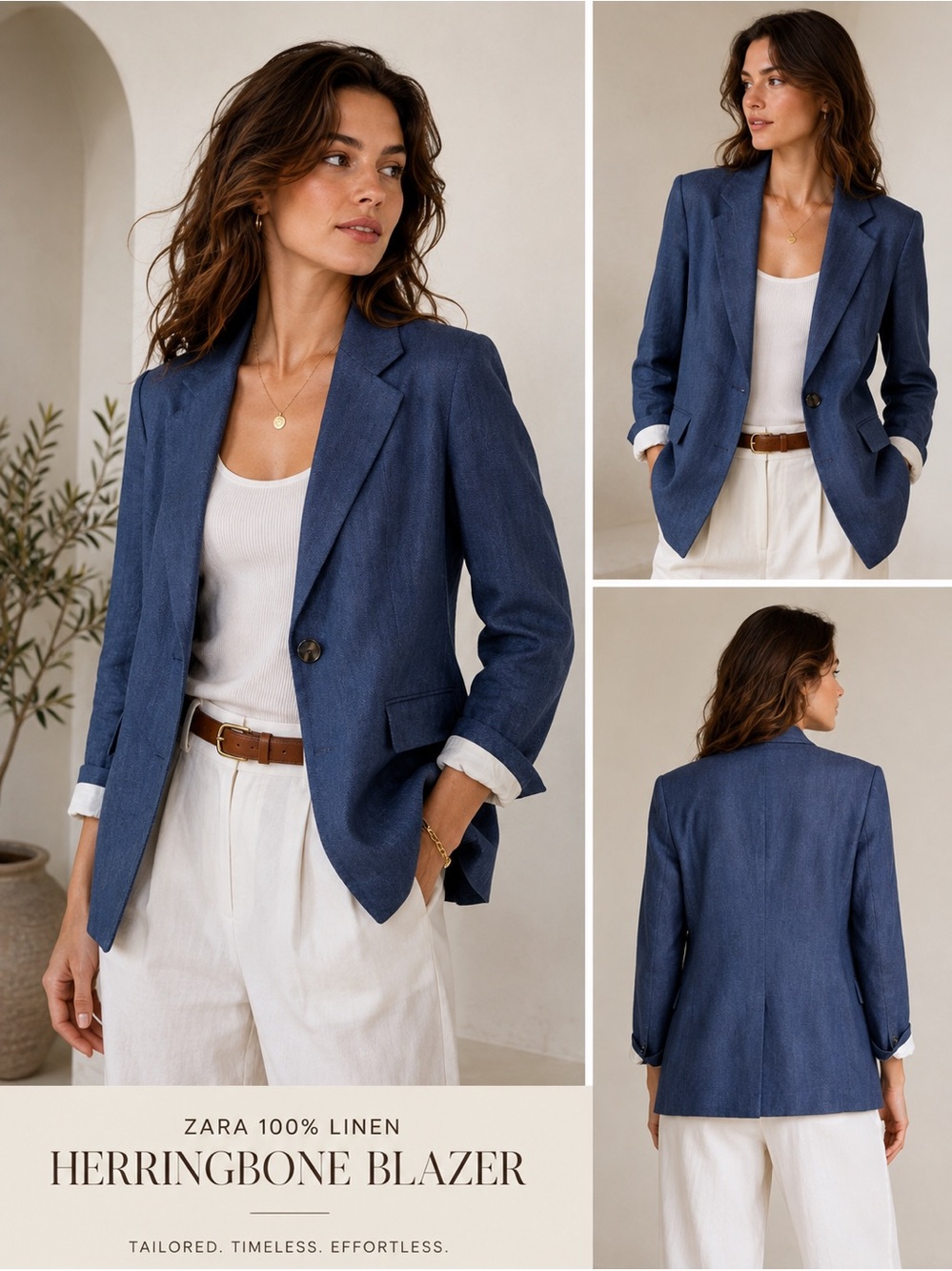 ZARA 100% Linen Herringbone Single Button Blazer  Sz XS NWT